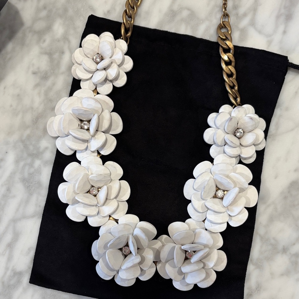 J. Crew White Floral Layered Statement Necklace with Gold Chain - Picture 13 of 13